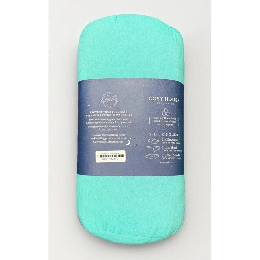 Set Of 5 Cosy House Luxury Bamboo Split King Cooling Hypoallergenic -TURQUOISE